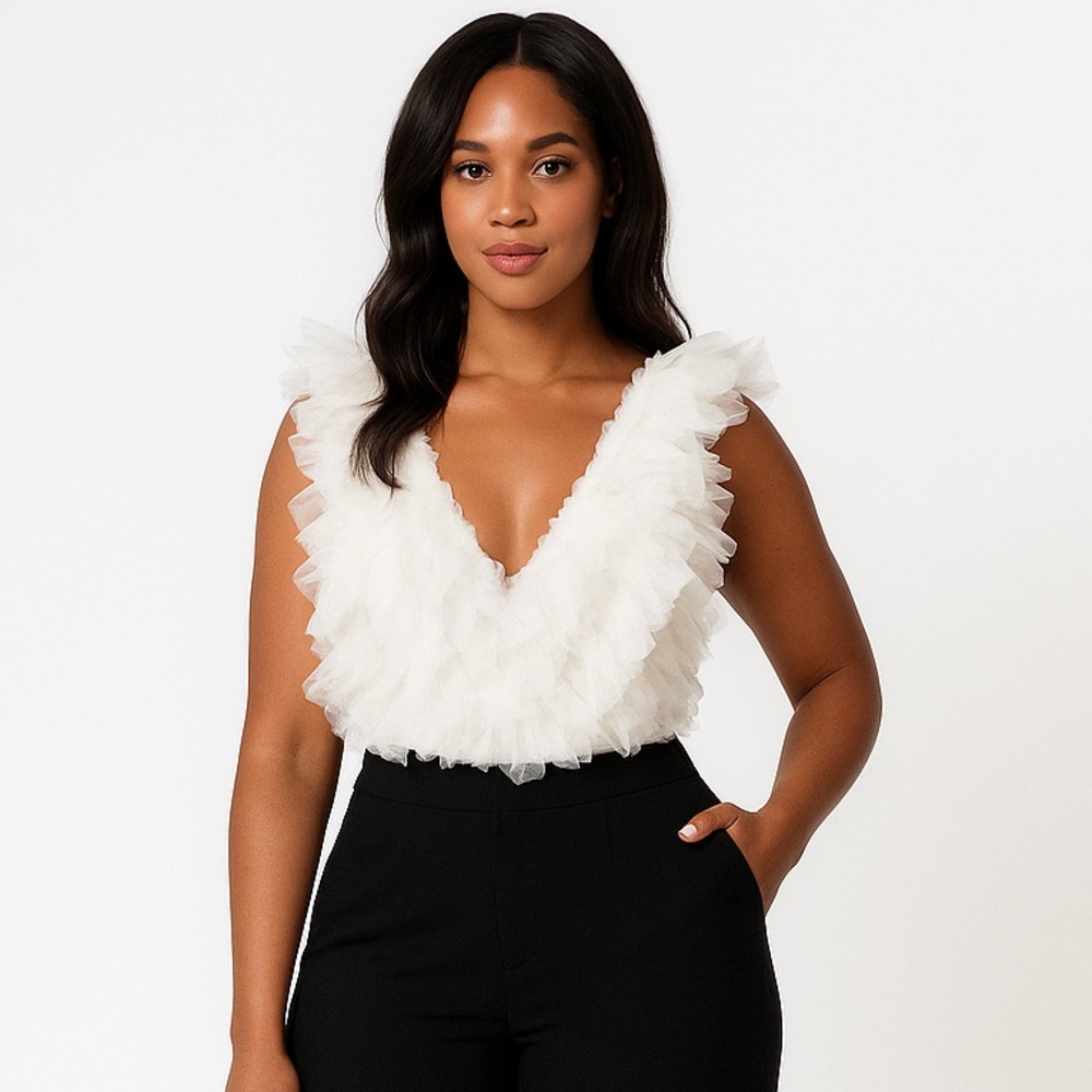 White Ruffle V-Neck Bodysuit